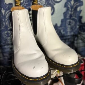 Dr. Martens White Leather Slip on Boots